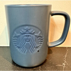 STARBUCKS Recycled Ceramic Mug 16oz Raised Logo Matte Blue Finish 2022